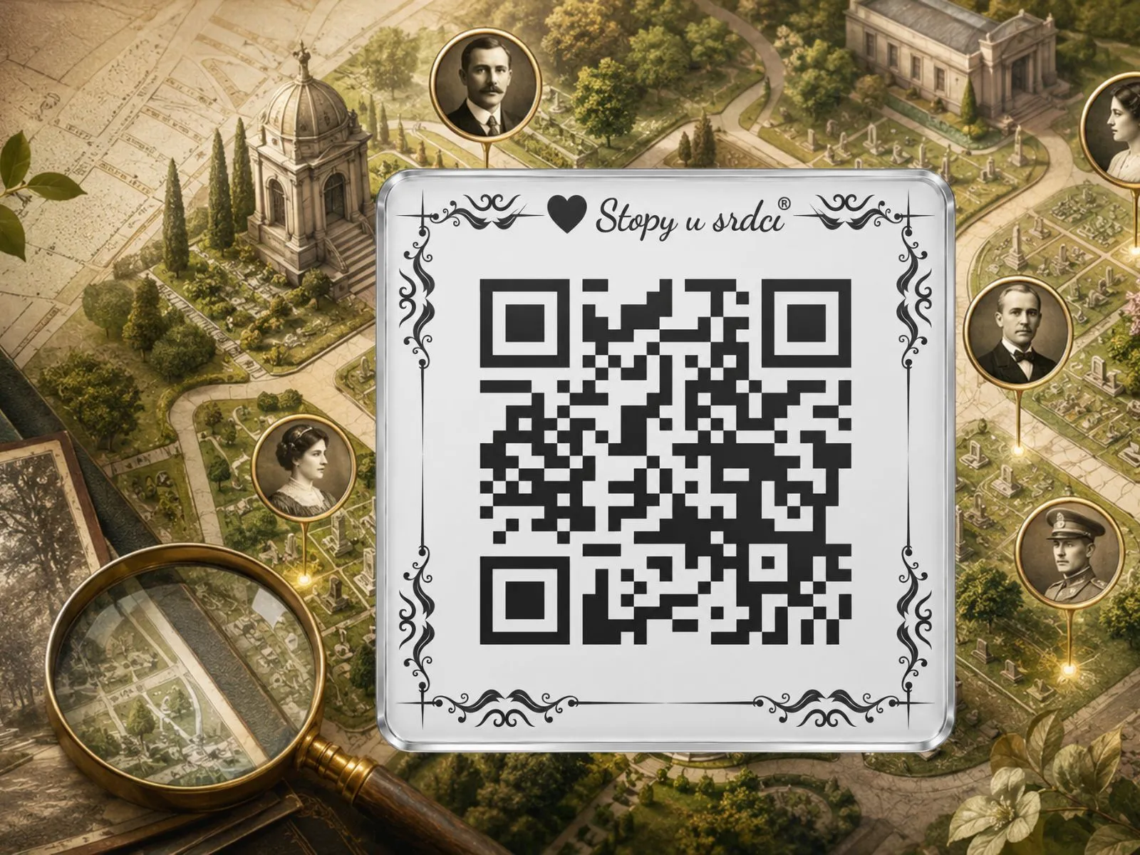 Skleněný QR kód na náhrobek – předaktivovaný, pietní provedení